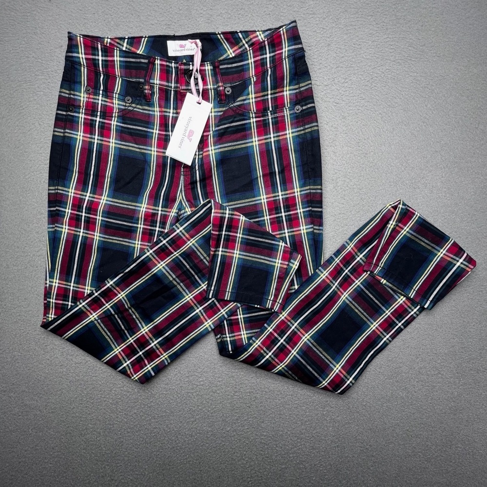 Vineyard Vines Women Pants Jolly Plaid 00 High Rise 5 Pocket Skinny Preppy